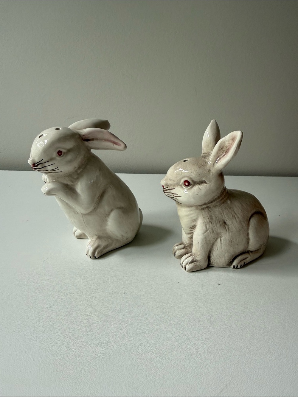 Ceramic White Bunny Salt and Pepper Shaker Set - Decorative Small Pets Accent